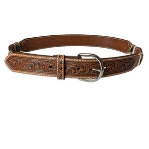 Tony Lama Brown Leather Belt with Silver‎ Buckle